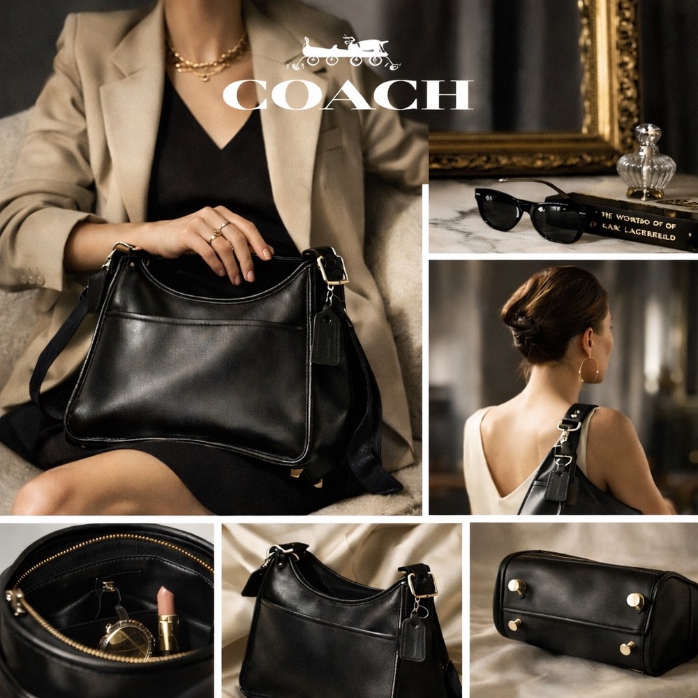 Vintage Coach Legacy Slim Shoulder Bag Black Glove-Tanned Leather Y2K Minimal